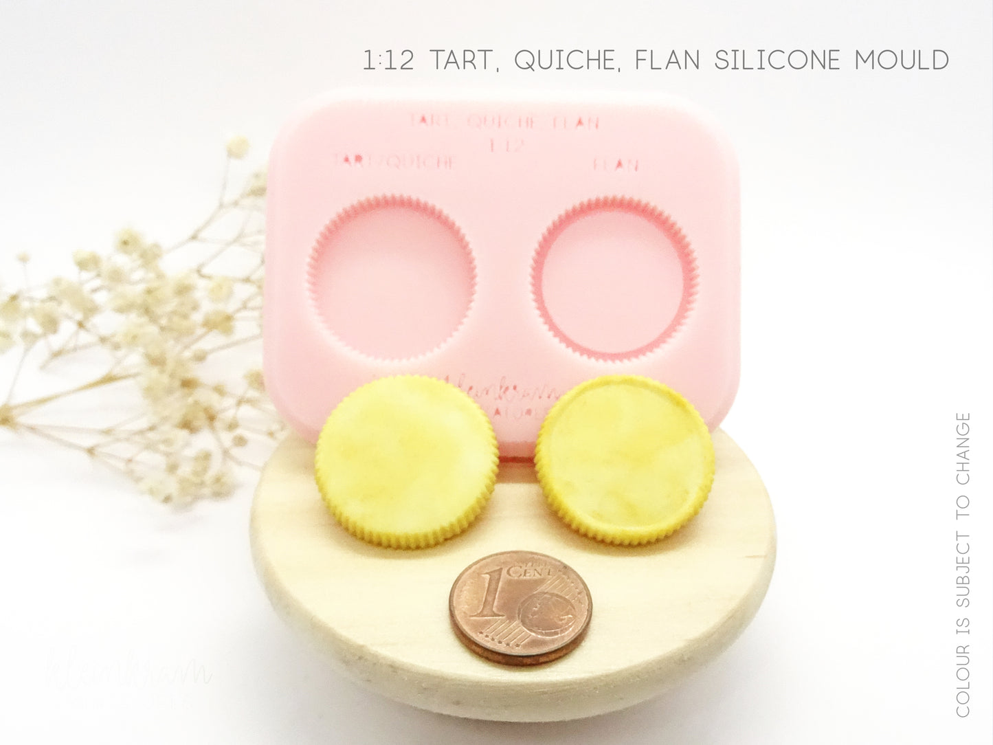 Silicone Mould for Miniature tart, quiche or flan in 1:12 scale, 1 cent for size comparison