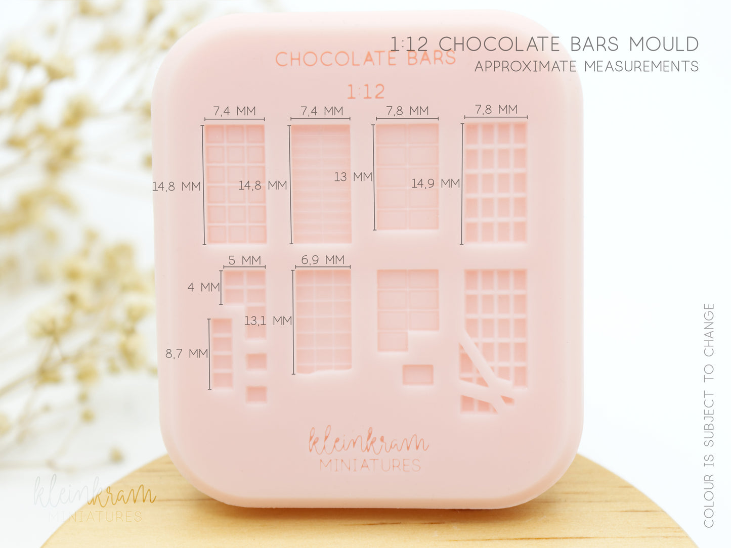 Measurements for 1:12 Miniature Chocolate Bards made with silicone mould
