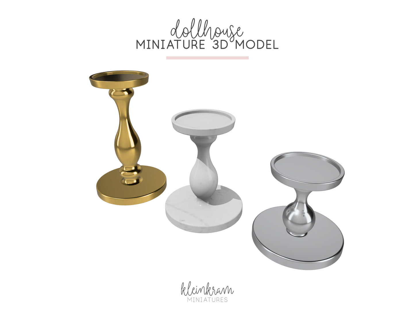 3 model of miniature candlesticks in three sizes for dollhouses