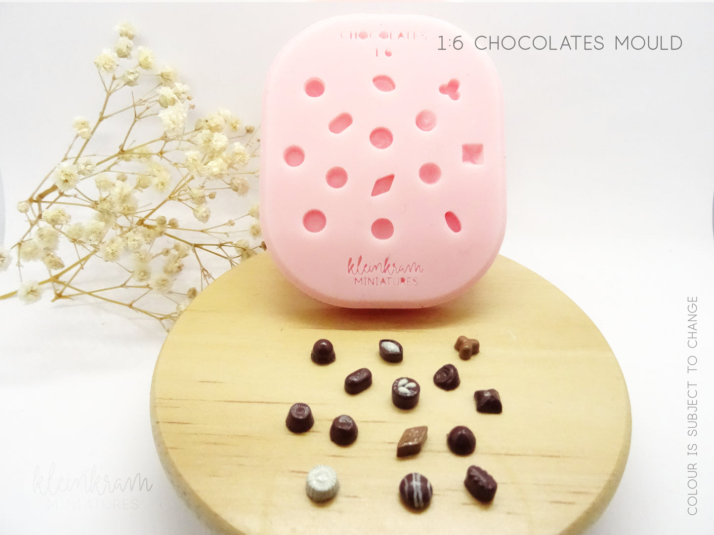 Silicone Mould for Miniature Chocolates in 1:6 (playscale) with finished polymer clay chocolates