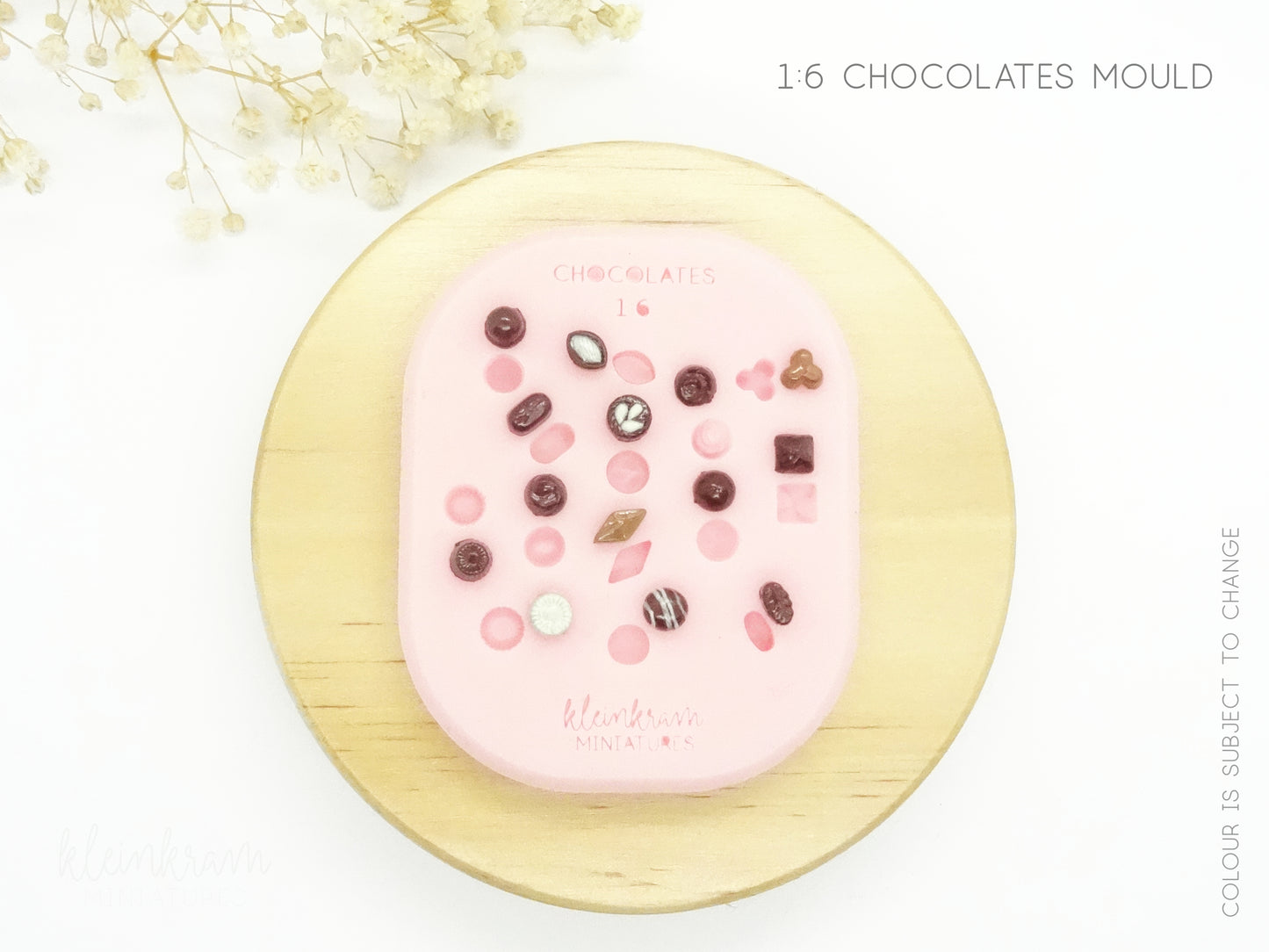 Silicone Mould for Miniature Chocolates in 1:6 (playscale) with finished polymer clay pieces