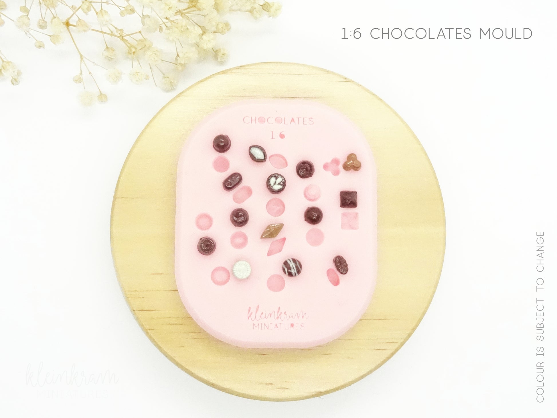 Silicone Mould for Miniature Chocolates in 1:6 (playscale) with finished polymer clay pieces