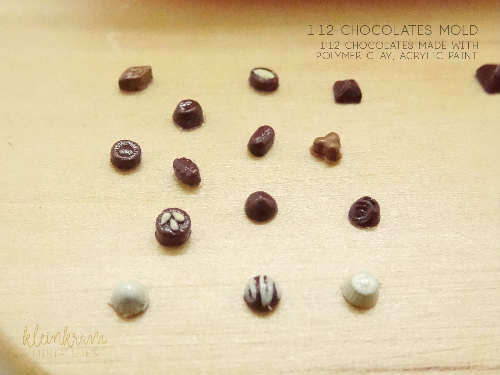Miniature chocolates made from polymer clay with silicone mould in 1:12 scale
