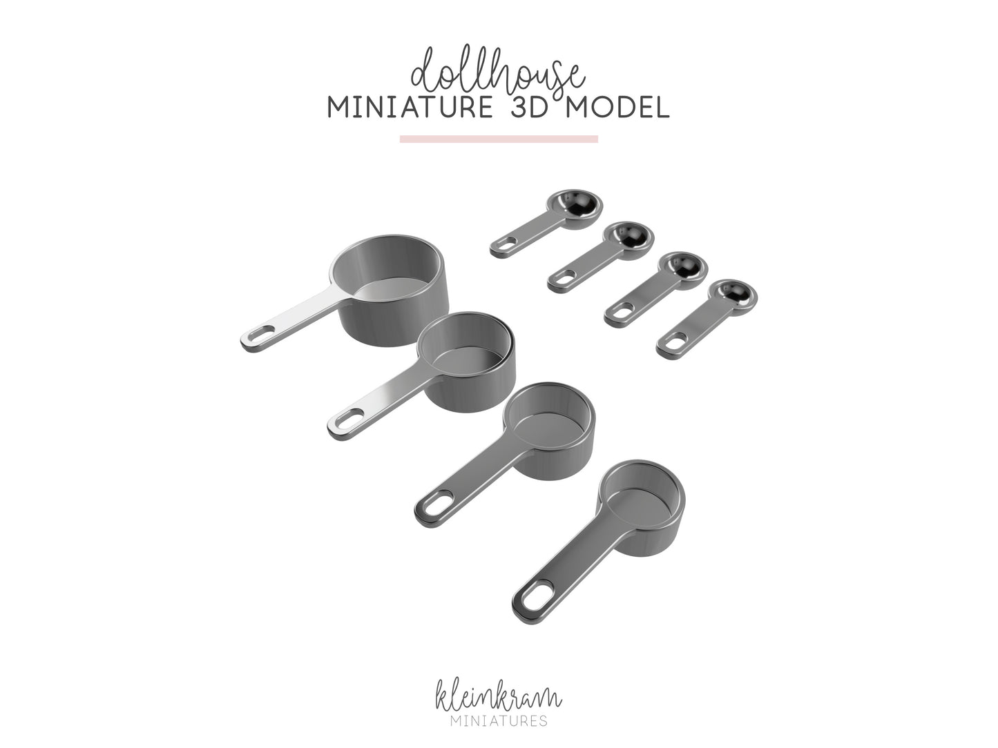 Render of 3D Model Measuring Cups and Spoons for Dollhouses