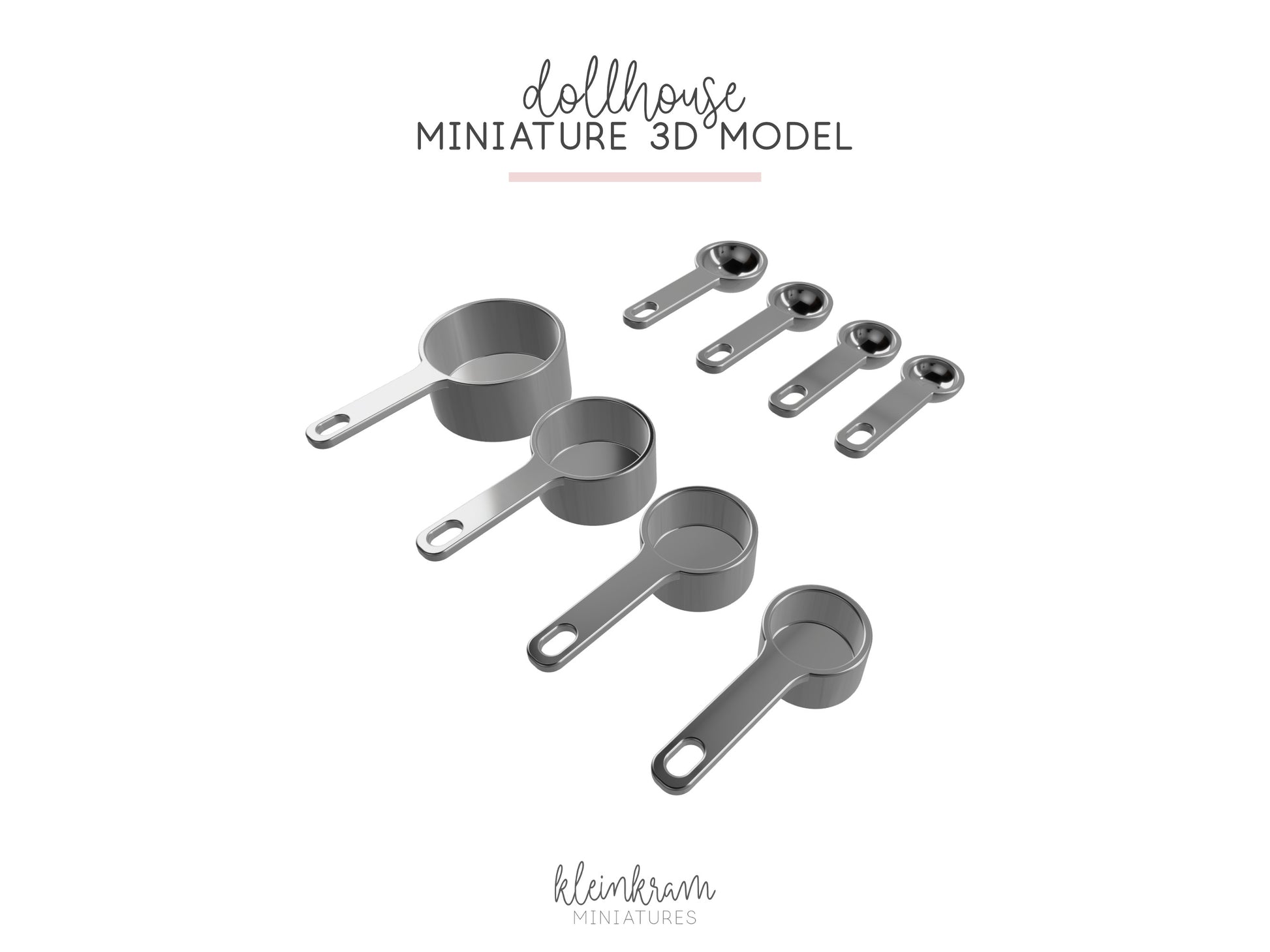 Render of 3D Model Measuring Cups and Spoons for Dollhouses