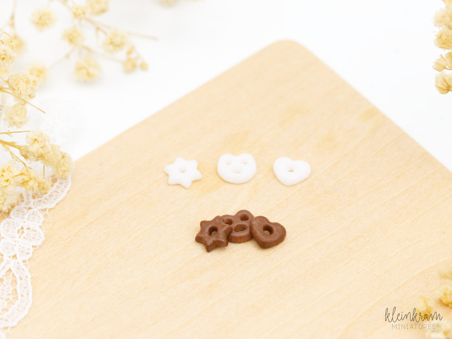 Soft Gingerbread Star, Heart, Pretzel — Set of 3 — 1:12 Miniature