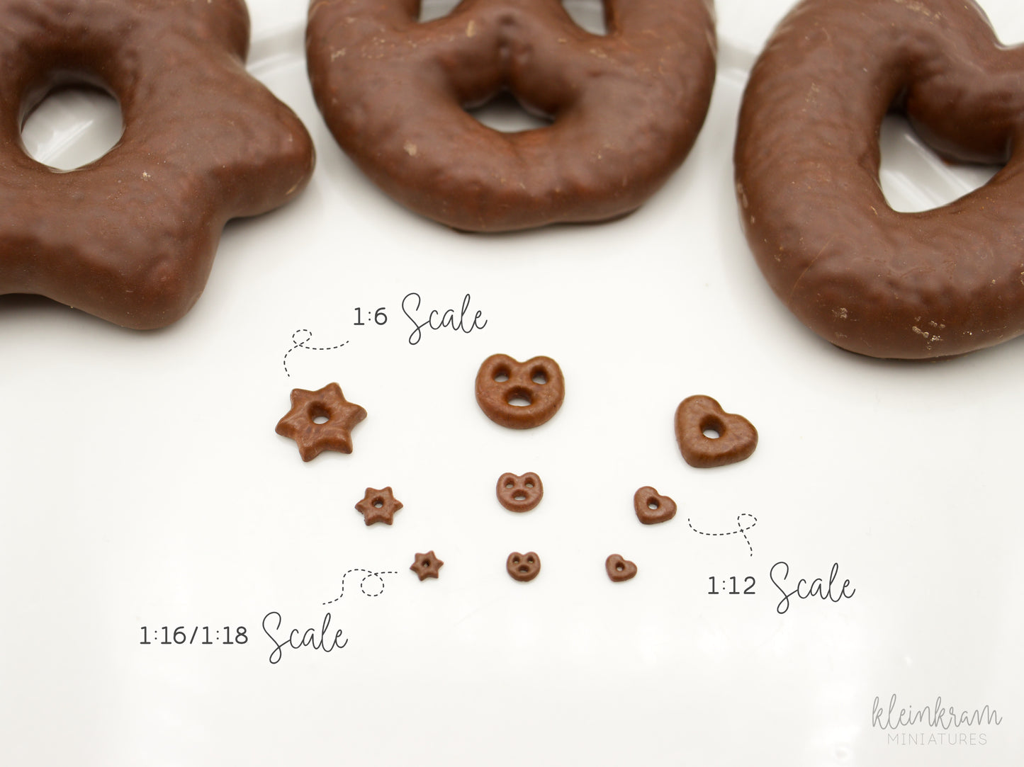 Soft Gingerbread Star, Heart, Pretzel — Set of 3 — 1:6 Miniature
