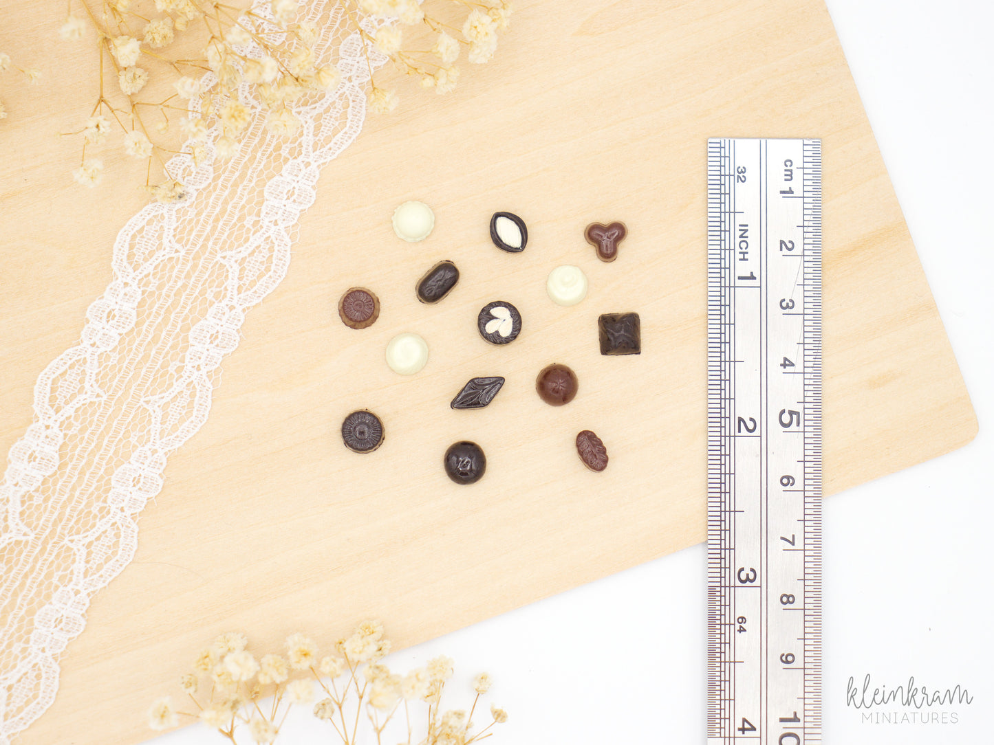 Miniature chocolates in 1:4 scale made with silicone mould and polymer clay
