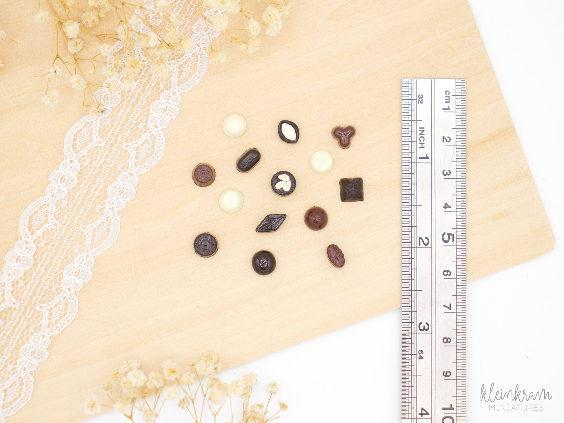 Miniature chocolates in 1:4 scale made with silicone mould and polymer clay