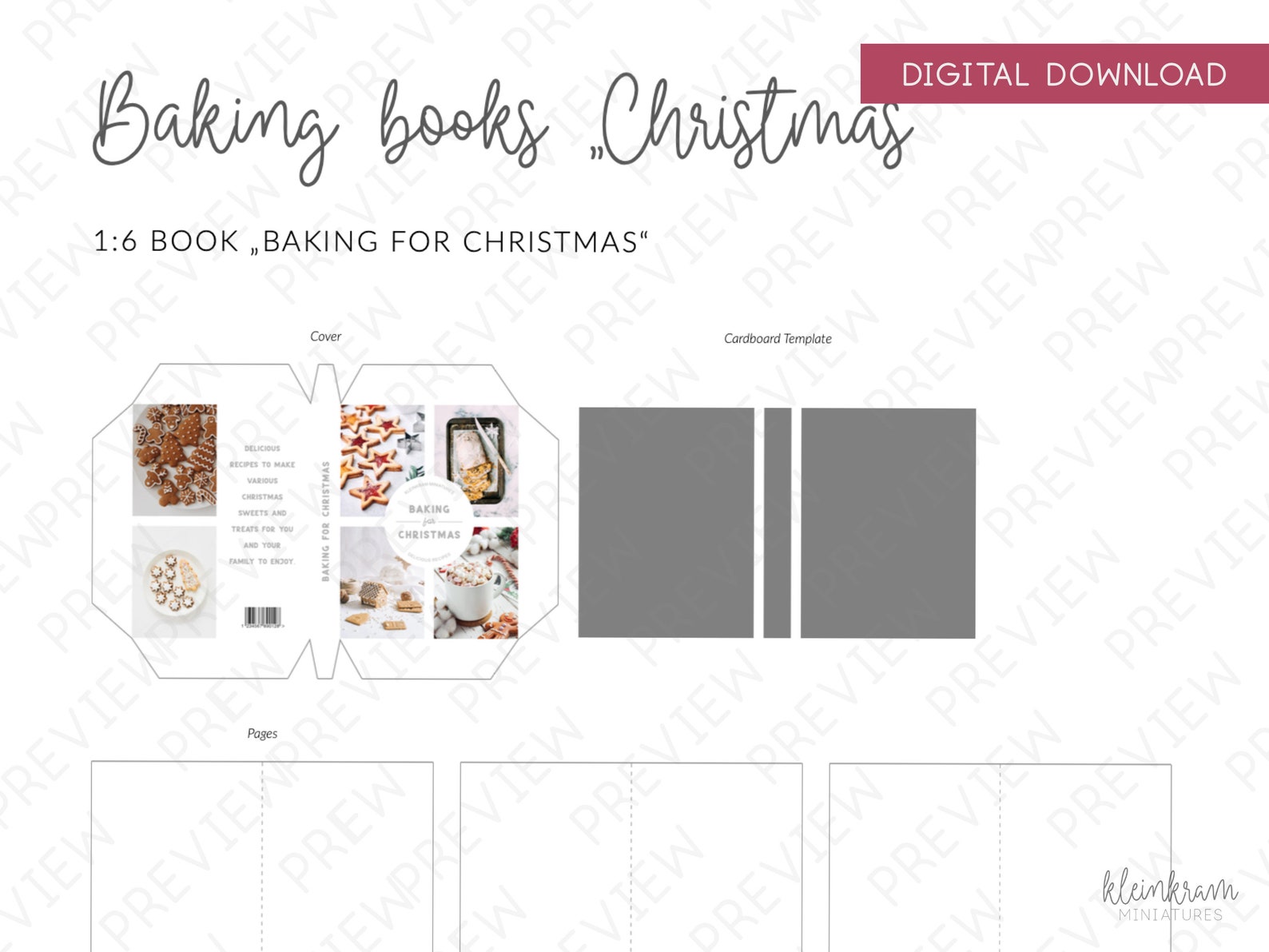 Baking Books "Christmas" -  Set of 3 - 1/6 DIY Miniature
